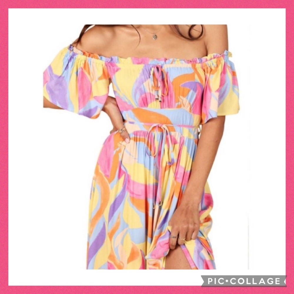 Petal & Pup Luis Multicolor Off-Shoulder Maxi Dress NWT Size Medium